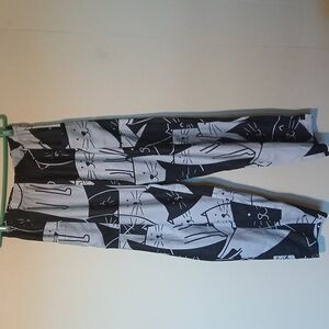 Black and White Cat Print Pants With Pockets Size Small